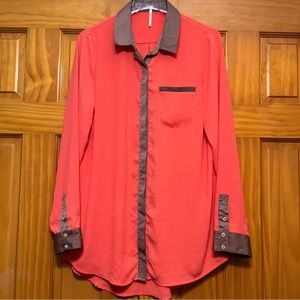 Free People Orange/Brown Blouse Size Medium